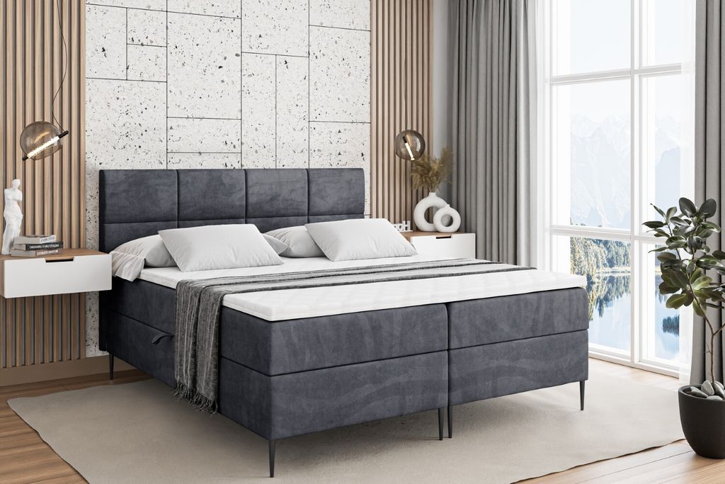 ALTDECOR Boxspringbett mit Schwarz Füßen, Matratze und Lattenrost, Boxbett, Topper, Polsterbett mit Bettkasten, Bett mit Stauraum H3-Matratze, D...