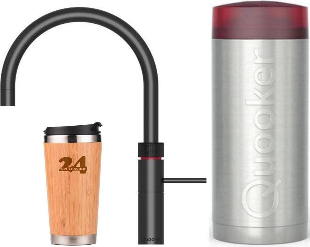 »QUOOKER FUSION Round COMBI B Schwarz & 100°C Armatur (22FRBLK)« Spültischmischer mit 100°C Kochendwasserfunktion *Inklusive Thermobecher