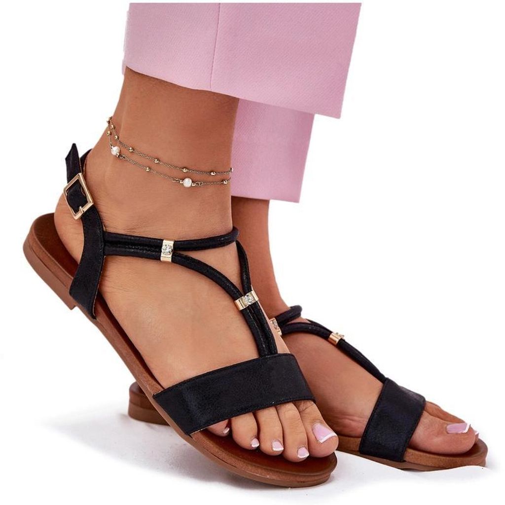 Damen Flache Sandalen Mit Riemen S.Barski KV51-120 Schwarz 40