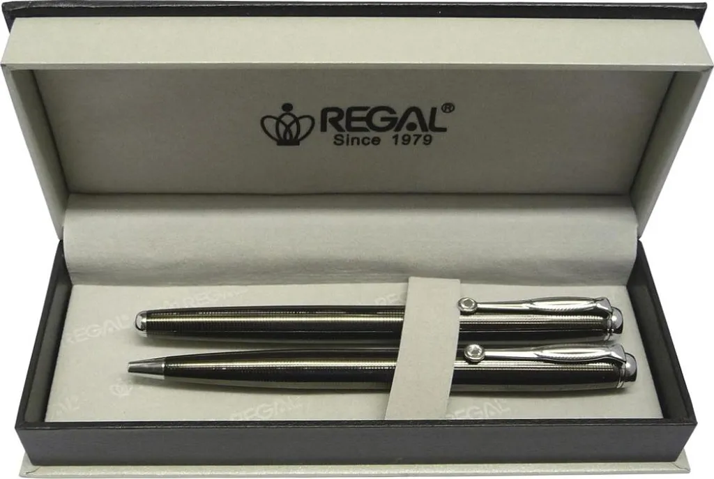 Coffret de deux stylos luxe Regal Hadrian gris pour écriture fluide