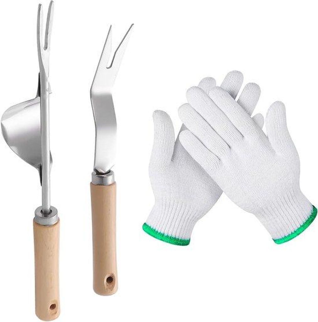 2 Stahl-Weedzangen 1 Paar Gummihandschuhe Handgeführtes Weedgerät Gartenwerkzeug Handbetriebenes Weedgerät Langer Stahl Weedzangen Gartenbedarf