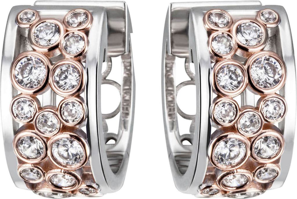 Creolen 18,1x8,7mm aus 925 Silber bicolor vergoldet 36 Zirkonia weiß Ohrringe