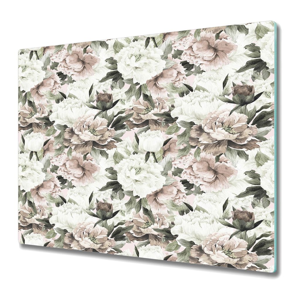 Küchenteller - Schneidebrett Glas - Herdabdeckung -Light Peony