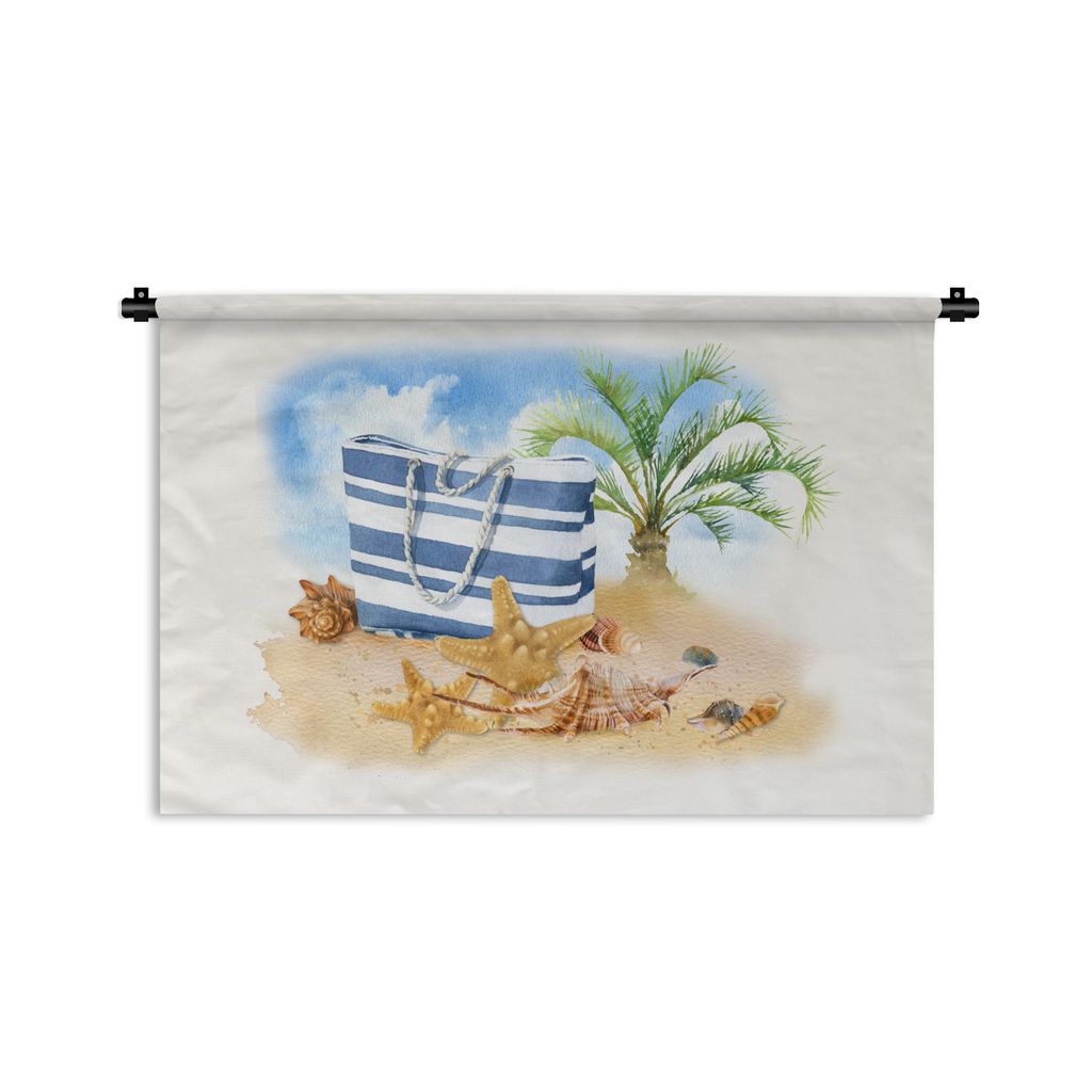 MuchoWow Wandteppich Wandbehang Palme - Tasche - Muscheln 60x40 cm Tapisserie Dekoration Wandtuch - Wanddekorationen