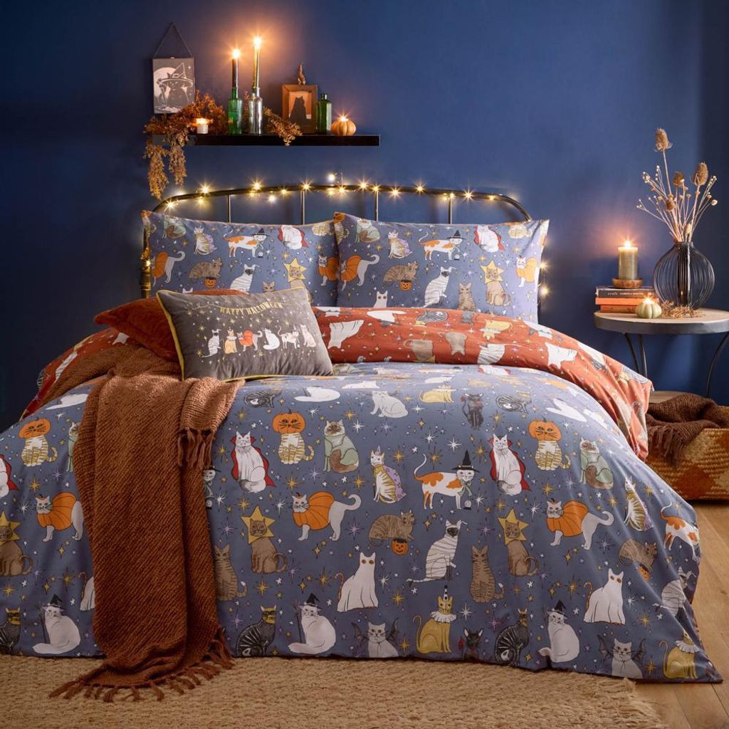 Furn - "Halloween Pawty" bedruckt-Bettwäsche-Set, wendbar RV3723 (Superking) (Bunt)