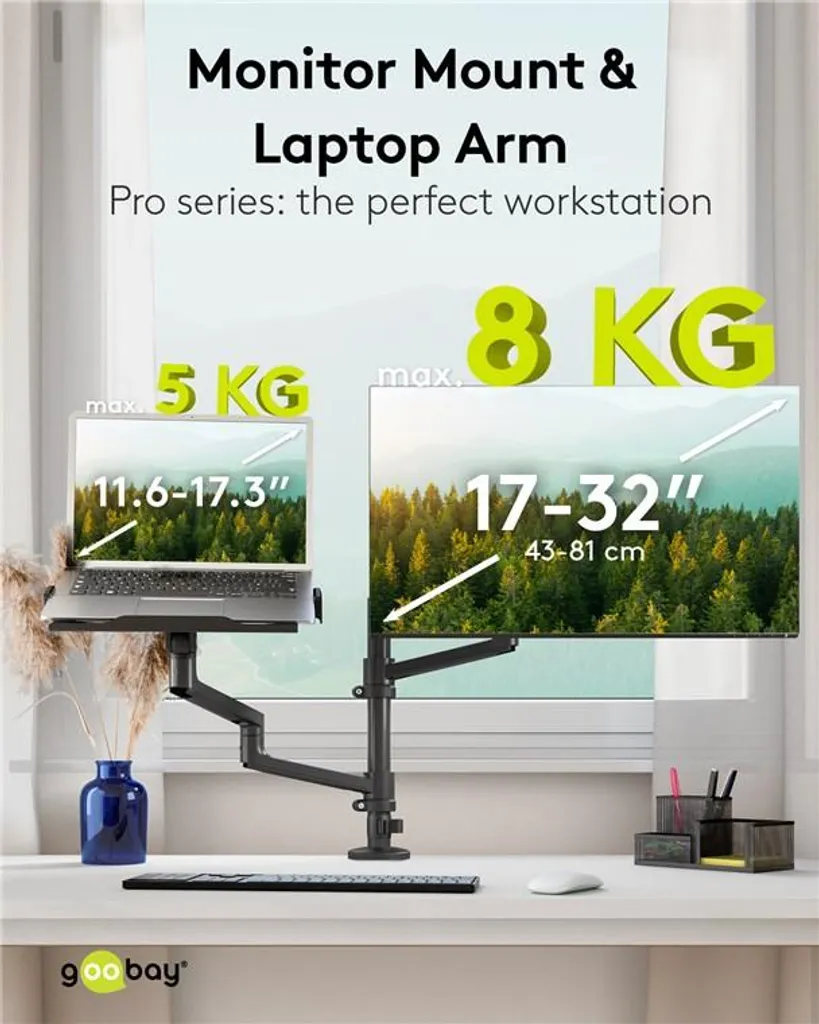 Goobay 74417 Support Écran et PC Portable Basic Deluxe avec Bras Noir