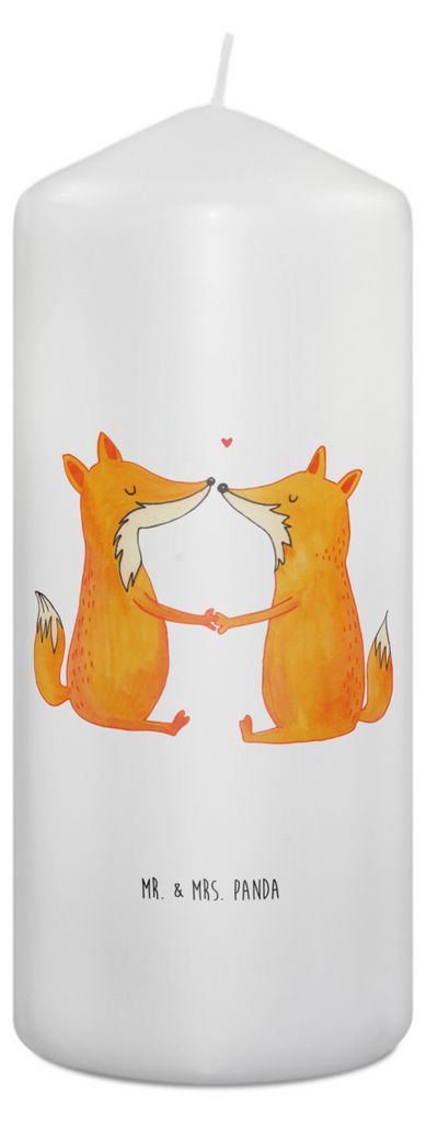 Mr. & Mrs. Panda Kerze Füchse Liebe 19 x 8 cm - Weiß - Geschenk, Partner, Fox, Erinnerungskerze, Wachskerze, Fuchs, Blockkerze, Verlobte, Erinner...