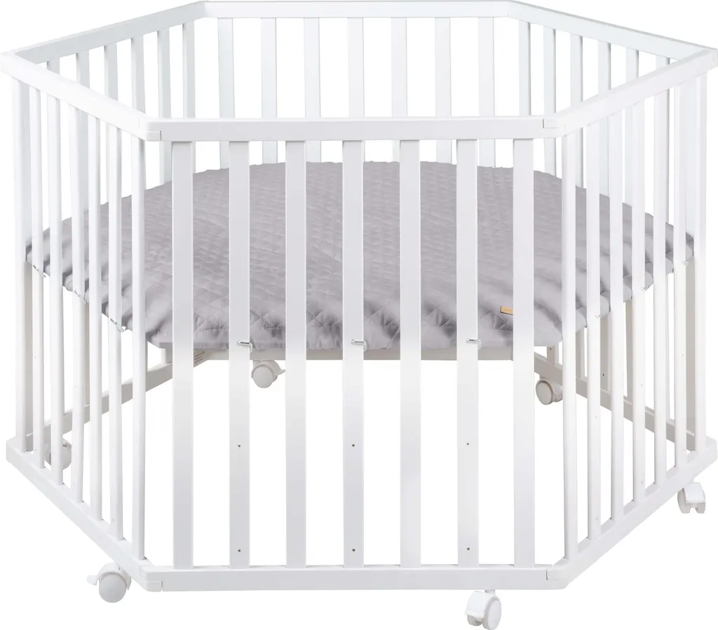 Parc bébé hexagonal en bois blanc roba Style avec tour de parc gris