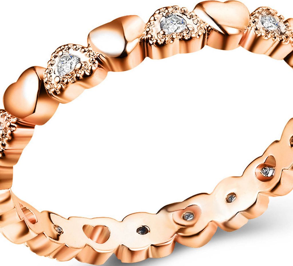 Damen-Ring, Herzform, Zirkonia, Schmuck, süßes modisches Aussehen, Fingerring für Hochzeit-Roségold,US 6