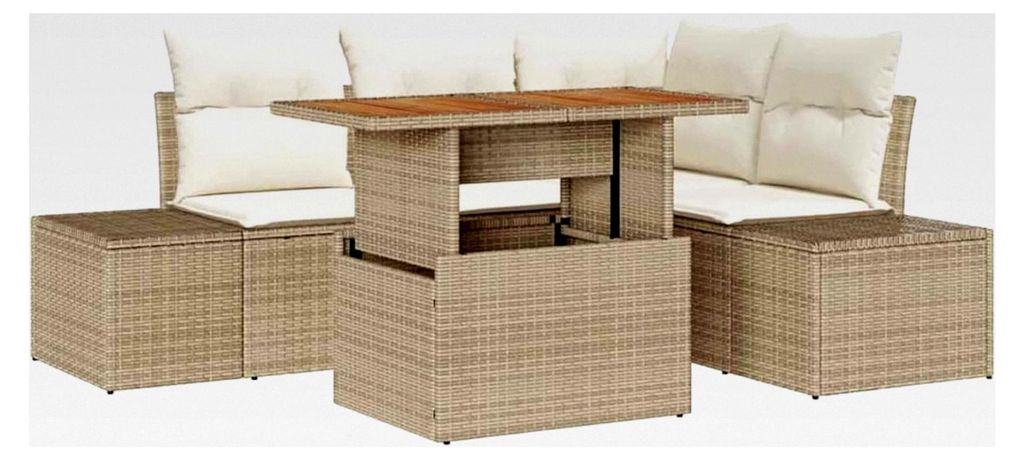Garten-Sofa-Set Beige Poly-Rattan, Modular mit Stauraum für Terrassen und Sonnentage