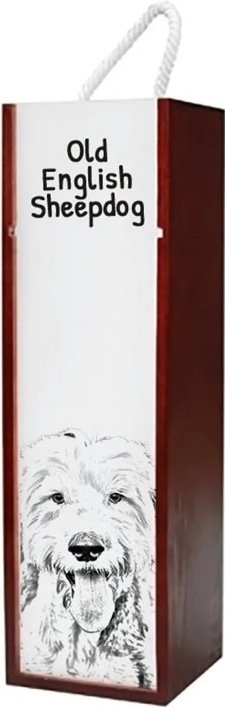 Old English Sheepdog - Scatola per vino con cane, scatola per alcolici con grafica, scatola regalo personalizzata del marchio Art-Dog