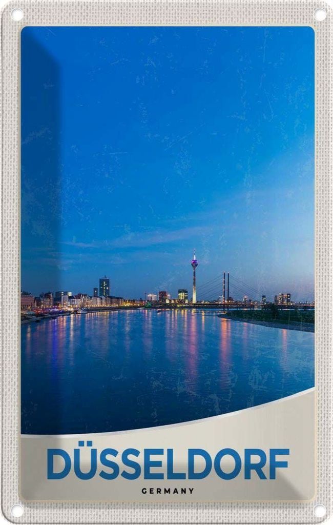 vianmo Blechschild 18x12 cm Düsseldorf Fluss Stadt Brücke Turm Bildmotiv Reisemotiv Abenteuer Reisen Urlaub