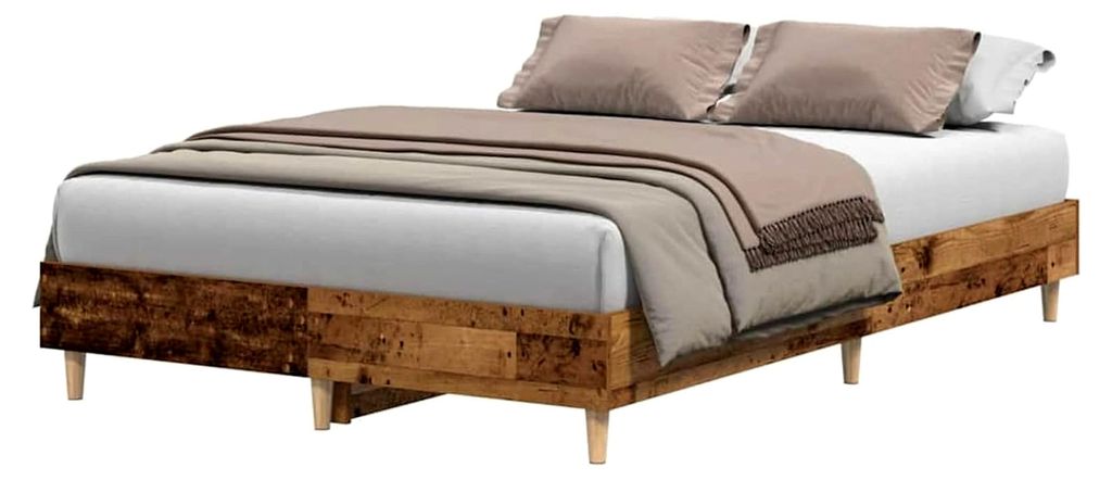 Eukalyptus-Holz Bettgestell Altholzfarbe 193x123cm mit Lattenrost, geeignet für 120x190cm Matratze