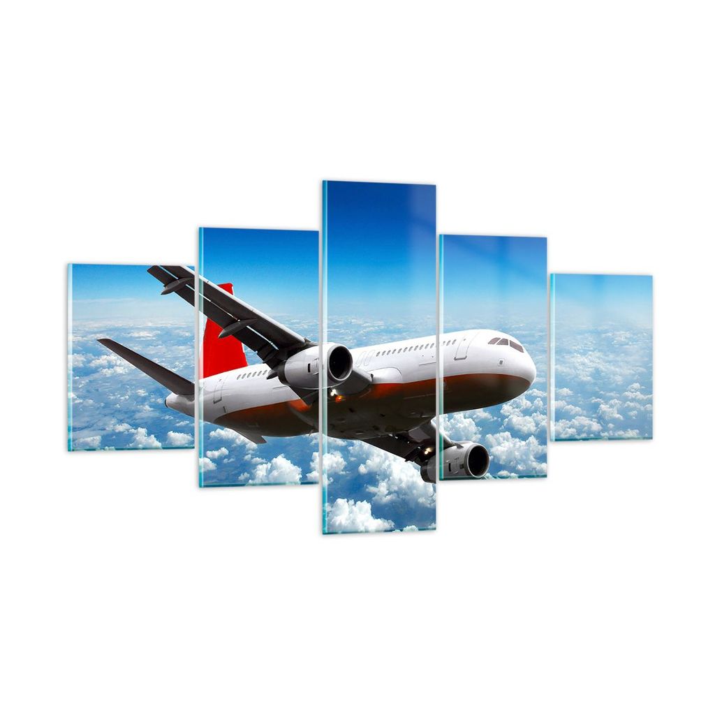 Bilder auf glas - Passagier Flugzeug Motoren Wolken - 125x70cm - Glasbilder - Wandbilder - Kunstdruck - Wanddekoration aus Glas - Glas Bilder - Wan...