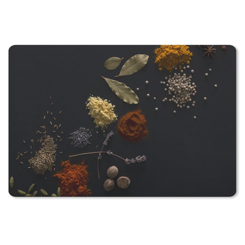 MuchoWow Schreibtischunterlage Kräuter - Schwarz - Gewürze - Küche - Kochen 60x40 cm - XXL Mauspad - Großes Mauspad