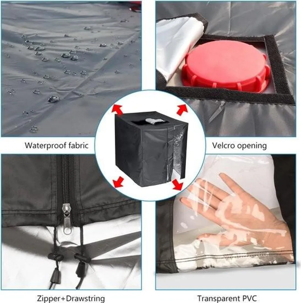 Copertura per cisterna IBC, copertura per container IBC da 1000 l, telone di copertura per cisterna d'acqua, copertura di protezione per cisterna IBC con finestra di visualizzazione, tappo di protezione, telone di protezione per cisterna d'acqua piovana Contenitore IBC, 120 x 100 x 116 cm - 4