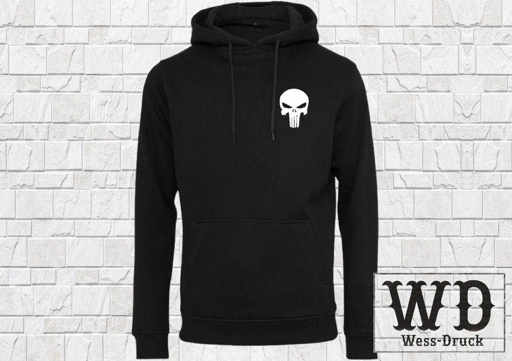 Wessdruck Punisher Hoodie bestickt Schwarz Weiß 5XL