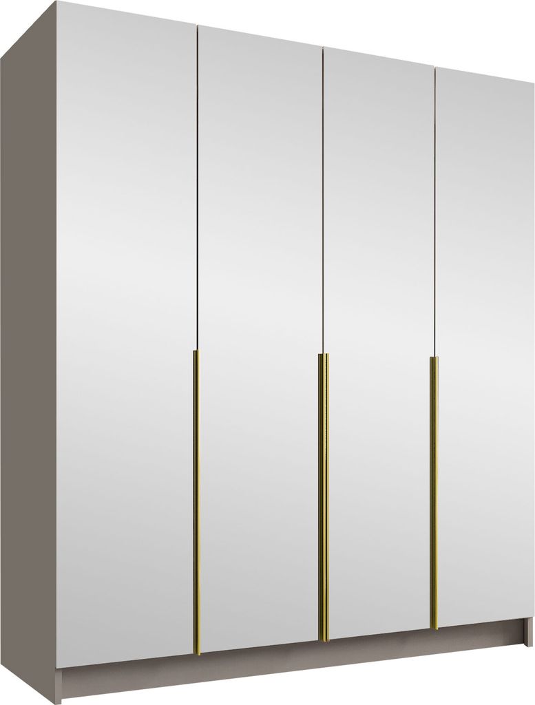 MIRJAN24 Kleiderschrank Santi III, Schlafzimmer, mit Spiegel, Drehtürenschrank, mit Kleiderstange, Modern, Garderobenschrank, Metallgriffe (Farbe:...