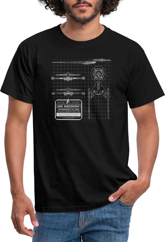 Spreadshirt Star Trek Discovery Entwürfe Bauplan Männer T-Shirt, M, Schwarz