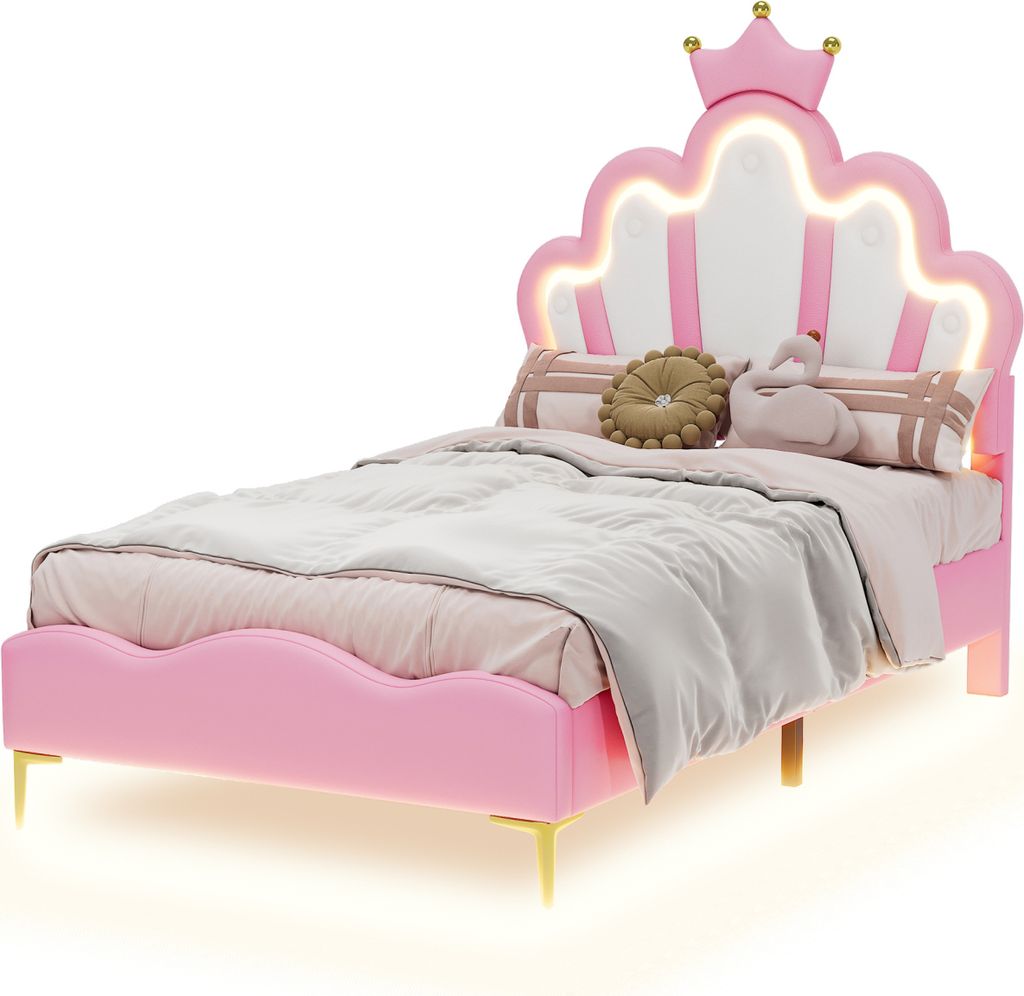 UnboxG Rosa Kinderbett 90x200 cm mit LED-Beleuchtung – Produktbild 