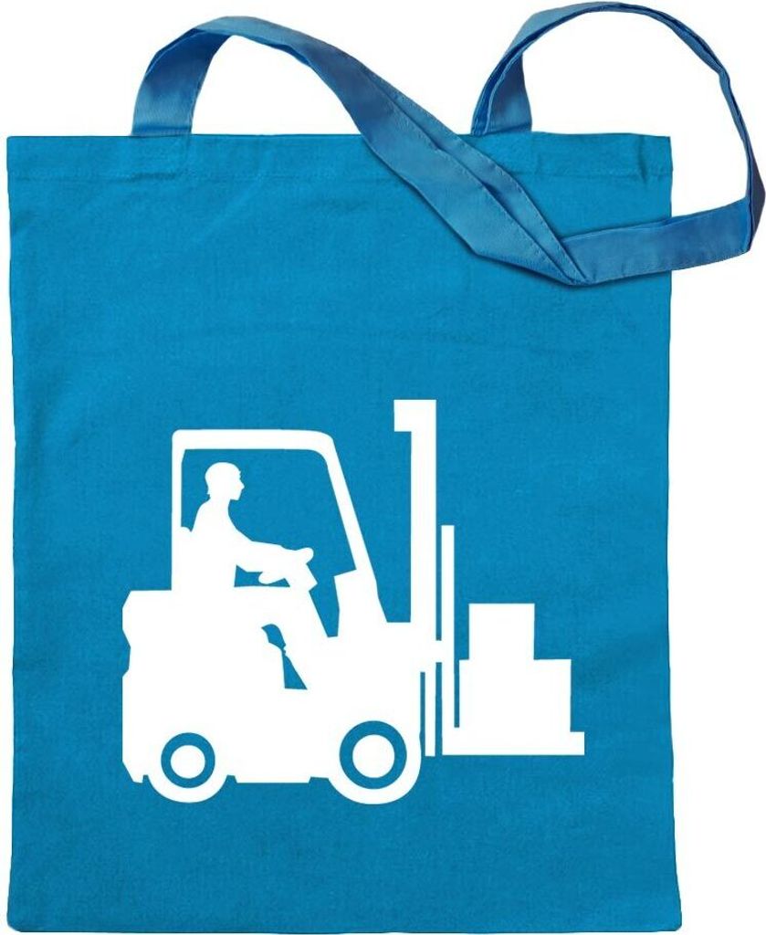 Kiwistar - Baumwolltasche - hellblau - Hubstapler Gabelstapler - Tragetasche Stoffbeutel Umhängetasche Langer Henkel