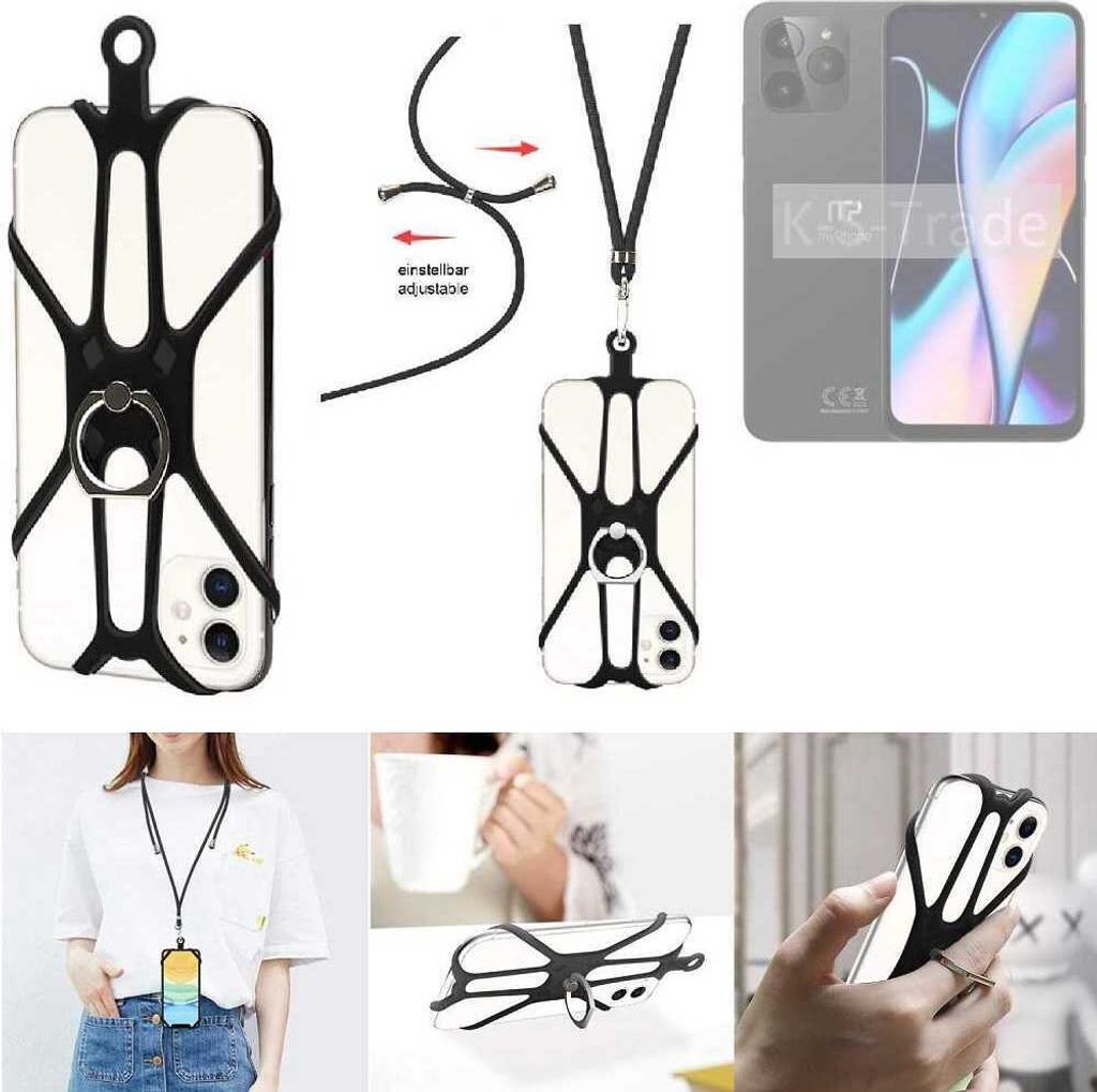 K-S-Trade 3in1 Handykette Handyband Handykordel Halsband Smartphone-Ring Handy-Ring kompatibel mit MyPhone N23 5G Fingerhalterung Handyring