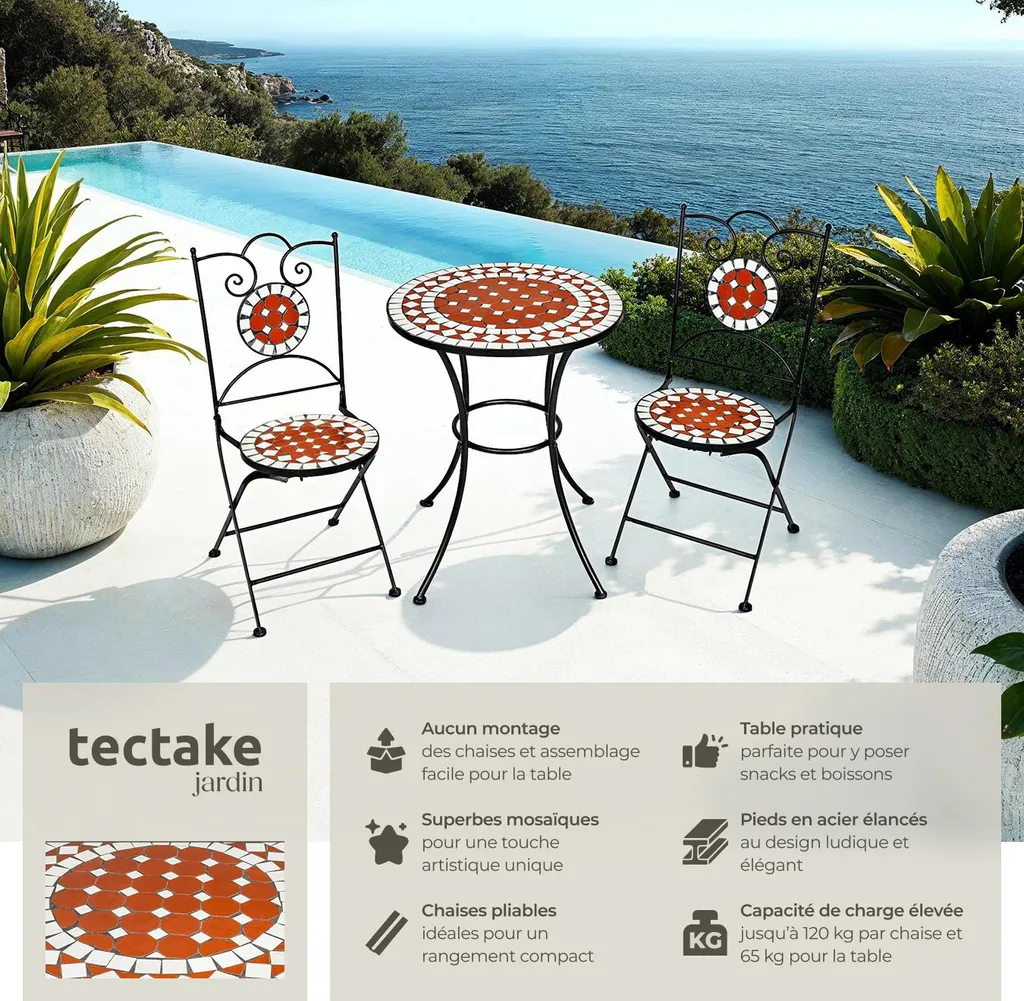 Ensemble table et chaises de jardin marron durable et facile à laver