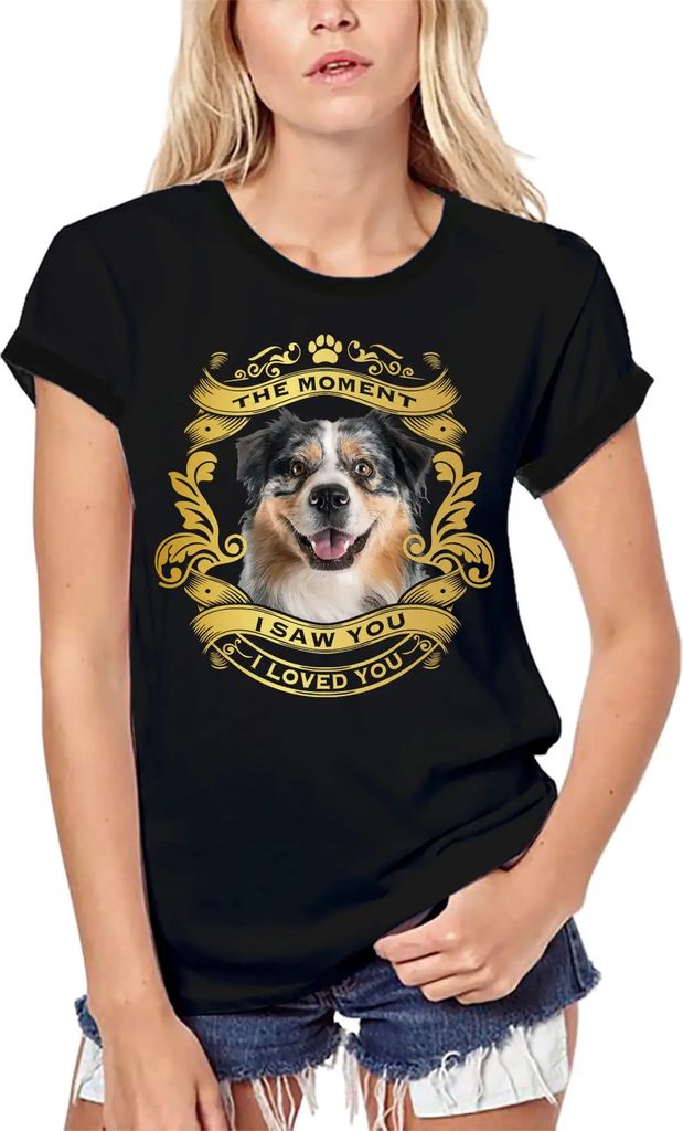 Damen Grafik T-Shirt aus Biobaumwolle Australischer Schäferhund - Als ich dich sah liebte ich dich Welpe – Australian Shepherd Dog - Moment I Sa...