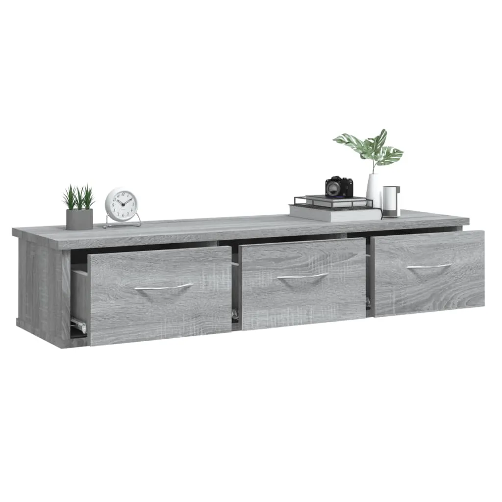 Étagère Murale Grise avec Compartiments de Rangement Bois Composite - 5