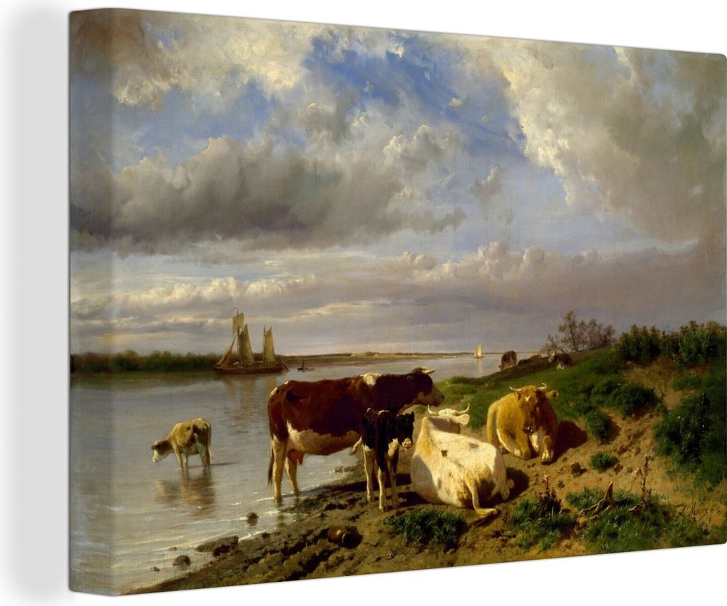 OneMillionCanvasses - Leinwandbilder - 140x90 cm, Landschaft mit Rindern - Gemälde von Anton Mauve, Wandbilder Kunstdruck Wanddekoration