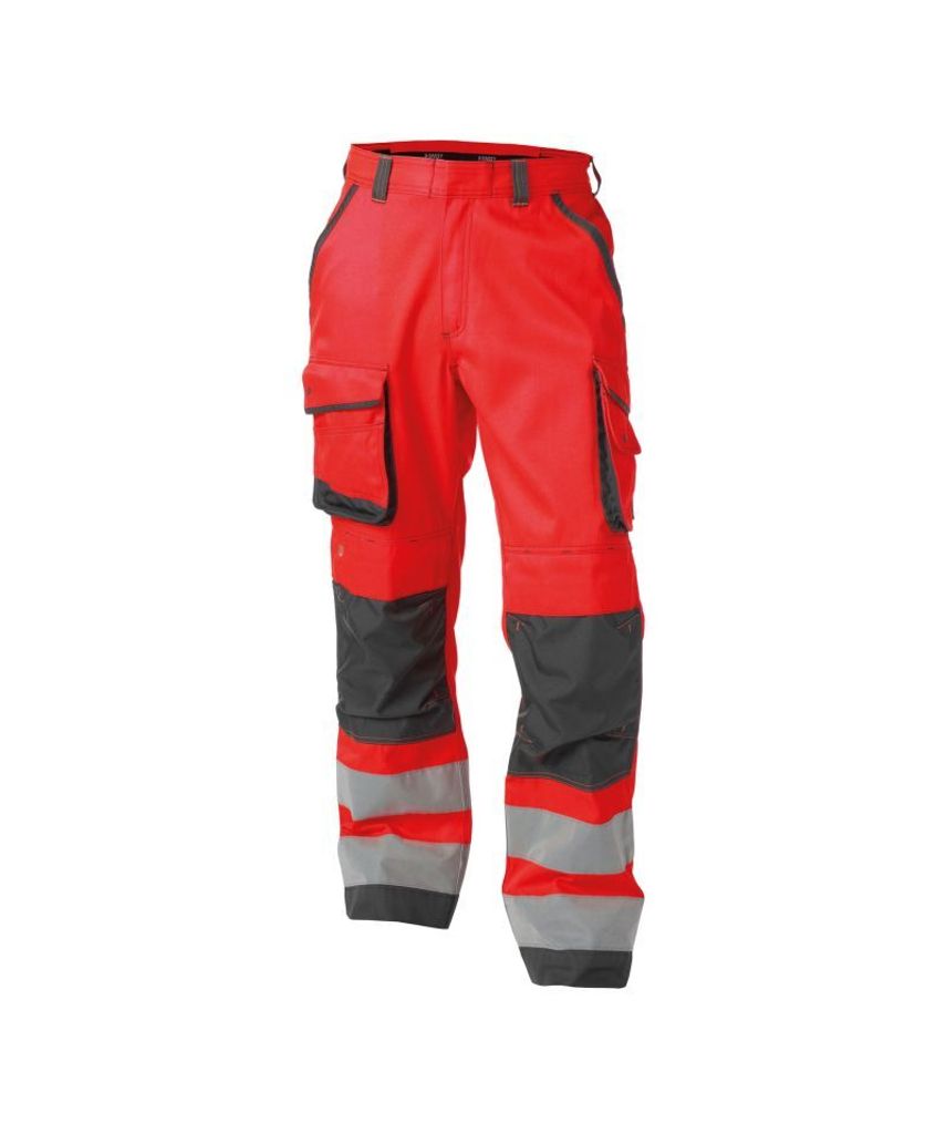 DASSY Chicago Warnschutzhose mit Kniepolstertaschen NEONROT/ZEMENTGRAU Gr.50 Länge: PLUS