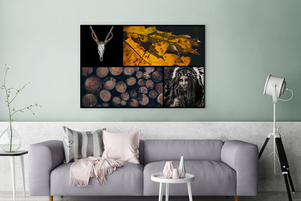 OneMillionCanvasses - Leinwandbilder - 140x90 cm, Collage - Gold - Schwarz - Farbe, Wandbilder Kunstdruck Wanddekoration