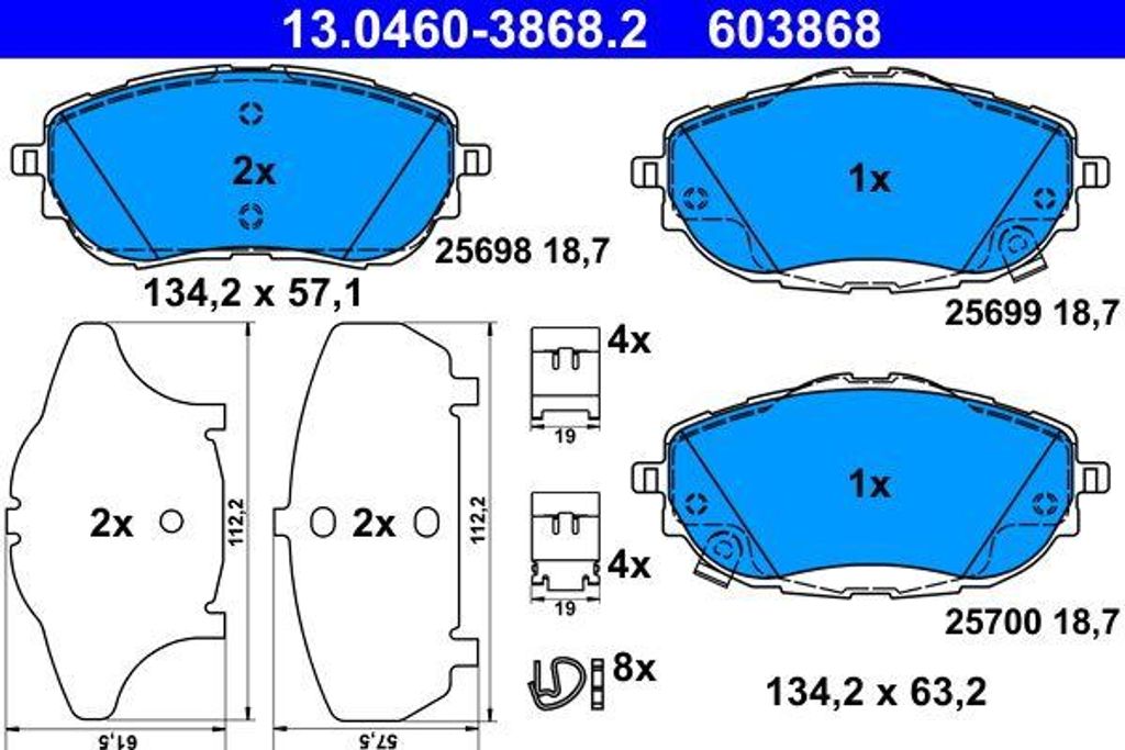ATE 13.0460-3868.2 Bremsbelagsatz, Scheibenbremse OE 0446502390 kompatibel mit Auris, Corolla