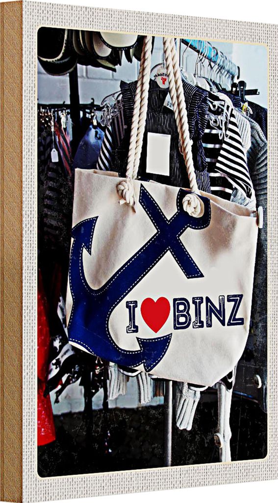 Holzschild Reise 20x30cm Binz Deutschland Anker Tasche weiß