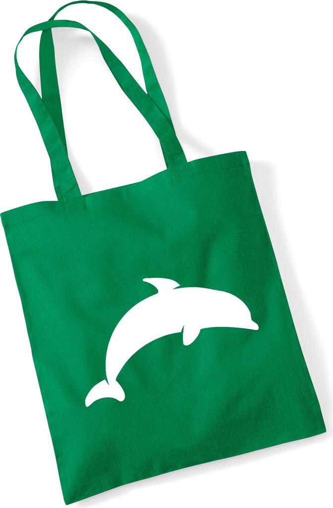 Huuraa Jutebeutel Delfin Silhouette 10 Liter Kelly Green Baumwolle Tasche Geschenkidee