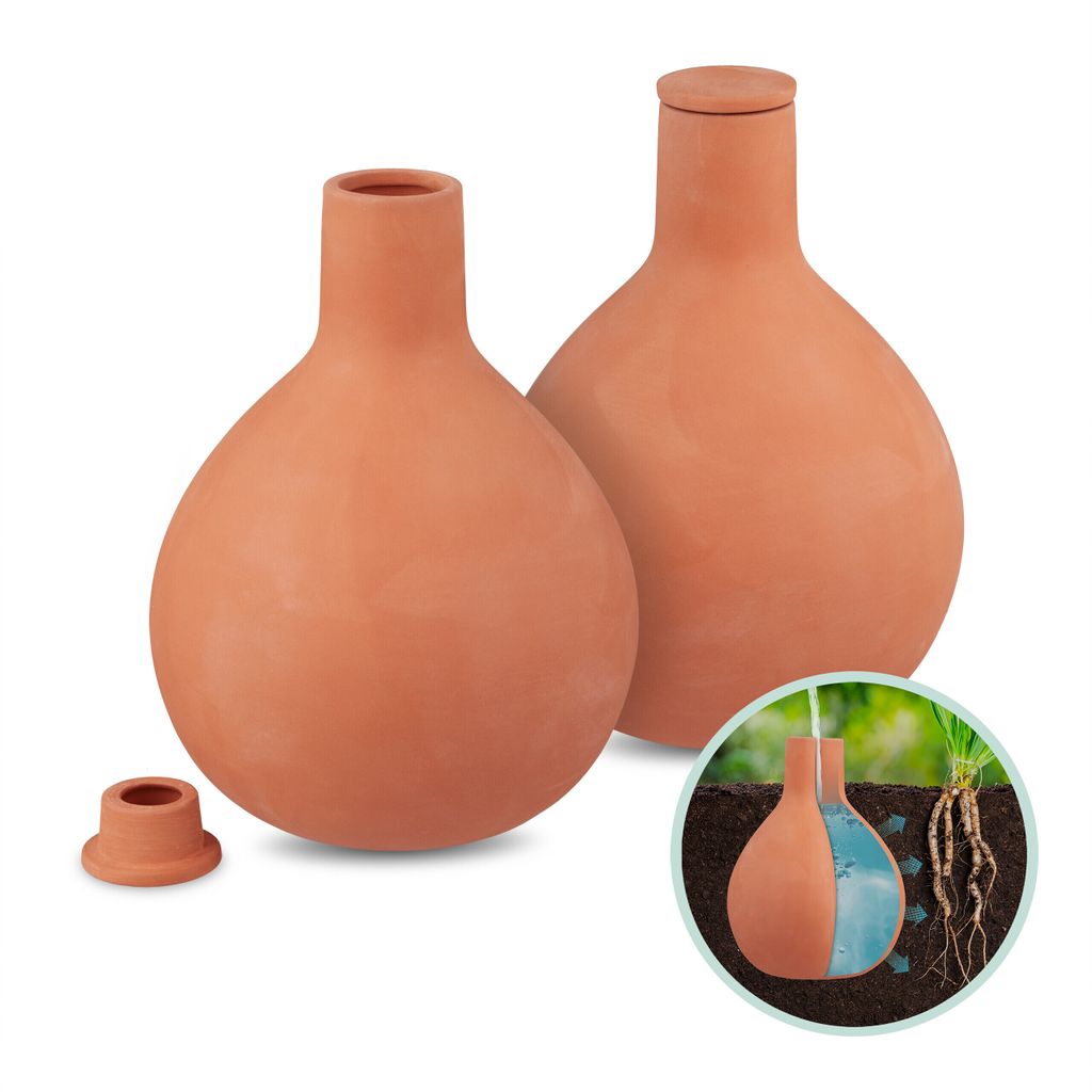Relaxdays Ollas, zestaw 2 szt., 1,5 l, glina, nawadnianie Zdjęcie produktu 