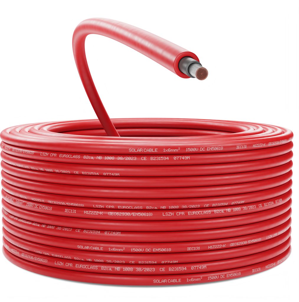 deleyCON 50m Solarkabel 6mm² - Hochwertiges Photovoltaik-Kabel für PV-Anlagen - UV-Beständig Halogenfrei für 1kV AC 1,5kV DC - Ideal für Feste...