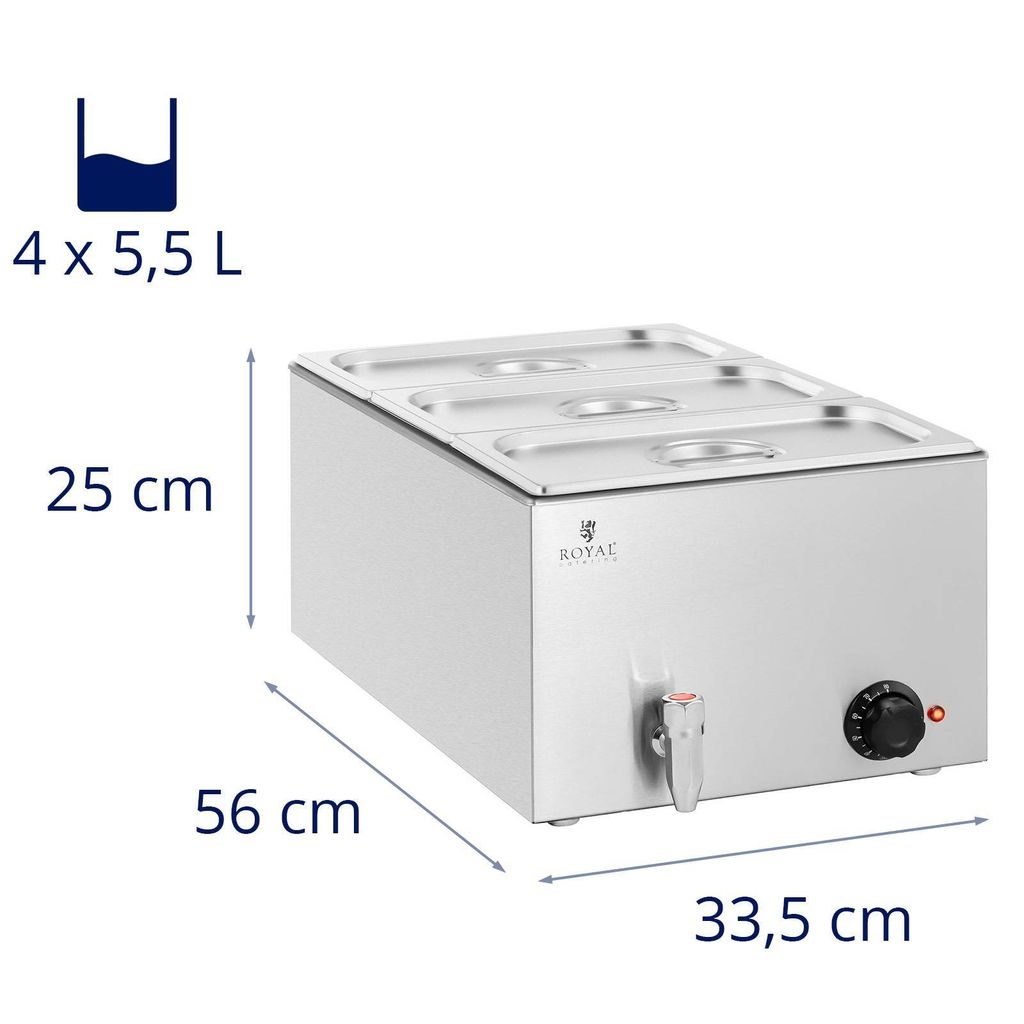 Royal Catering Bain Marie - 600 W - 3 GN 1/3 - Ablasshahn Obrázek produktu 7