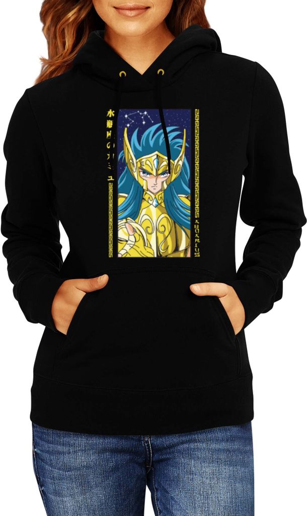 Damen Kapuzenpullover Japan Anime Manga Saint Anime Seiya Aquarius, Lady M / Schwarz