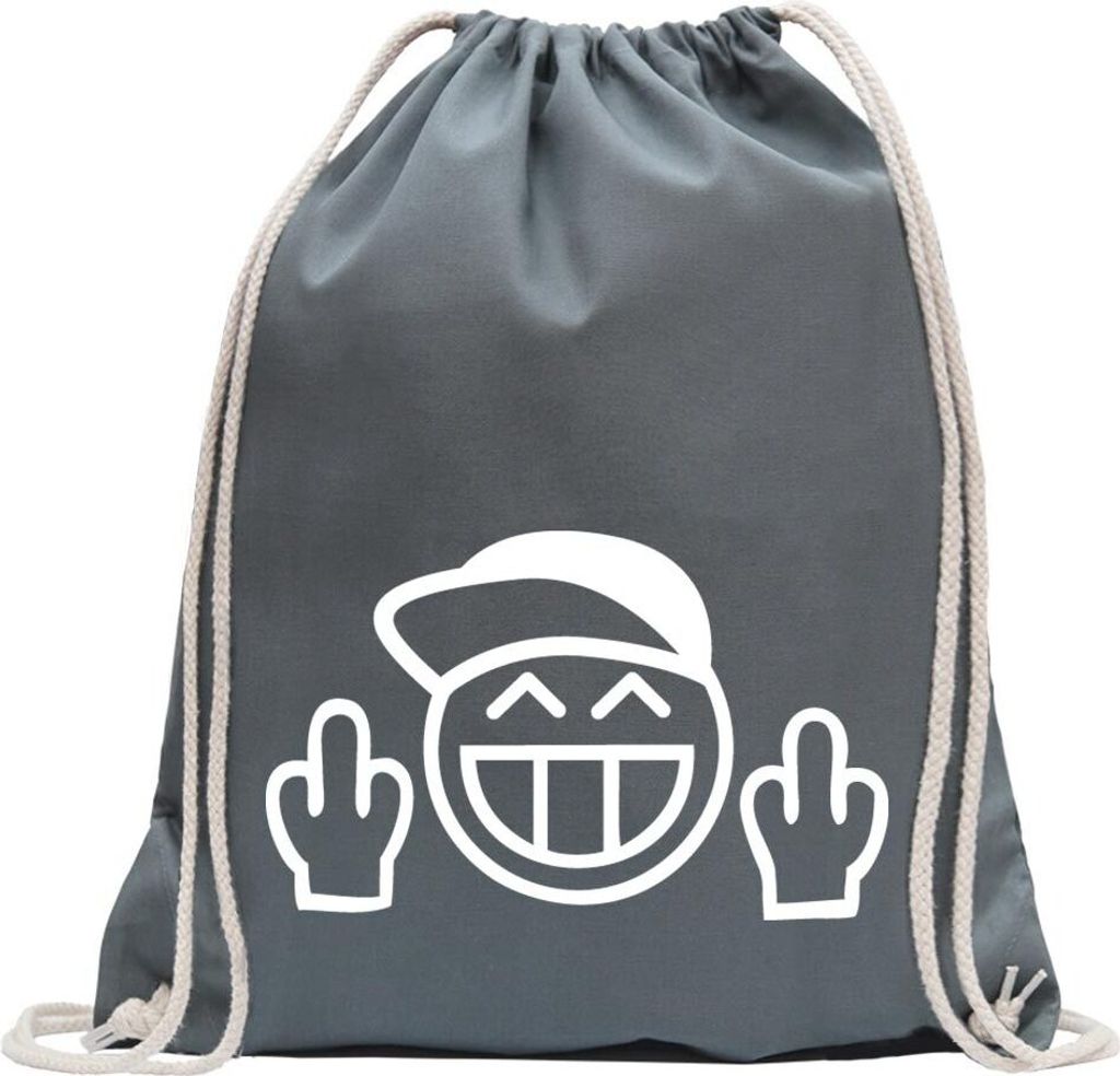 Kiwistar - Turnbeutel - stahlgrau - Fuck You! Basecap Fun Mütze Cappie - Fun Rucksack Sport Beutel Gymsack Baumwolle mit Ziehgurt