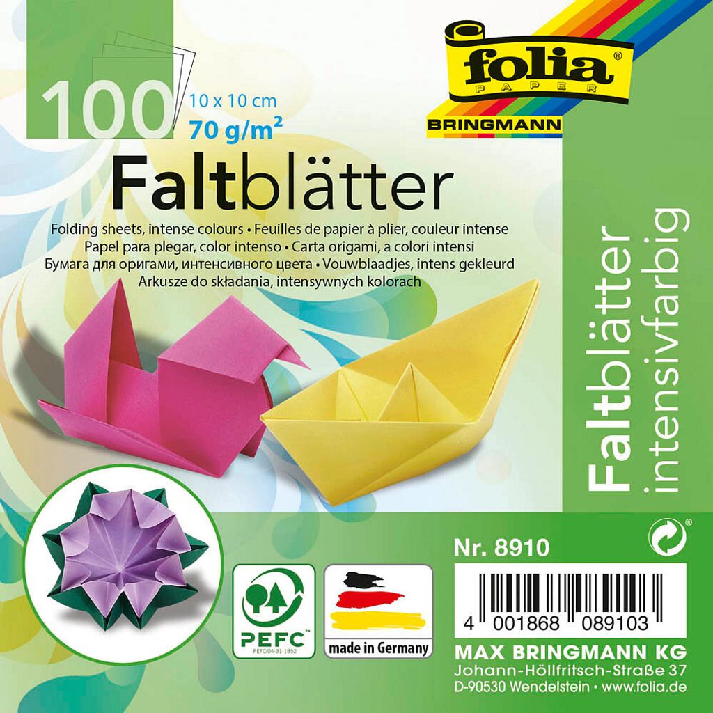 Glorex Faltblätter 70g farb.sortiert 10 x 10 cm, 100 Blatt Produktbild 