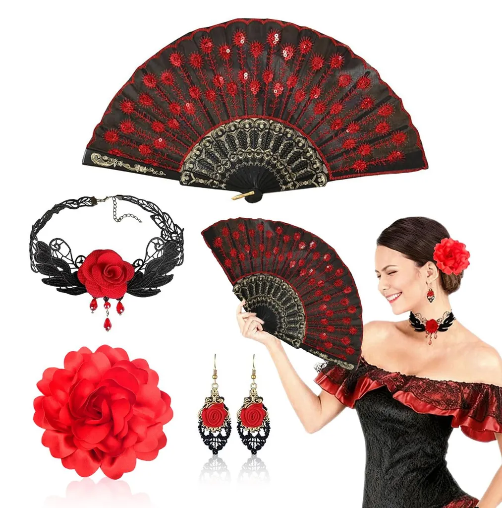 Set Accessoires Danse Espagnole pour Femme : Style Flamenco Chic Rose