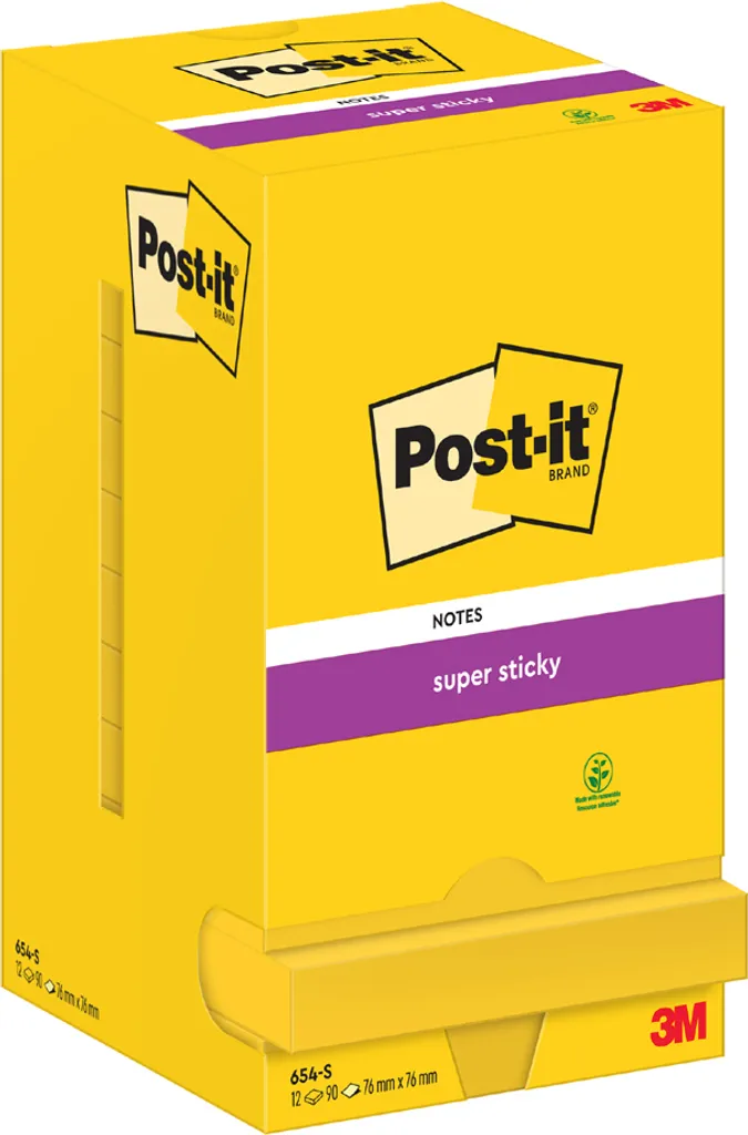 Post-it Super Sticky 654-S Giallo Narciso 76x76mm - Kit 12x90 Fogli