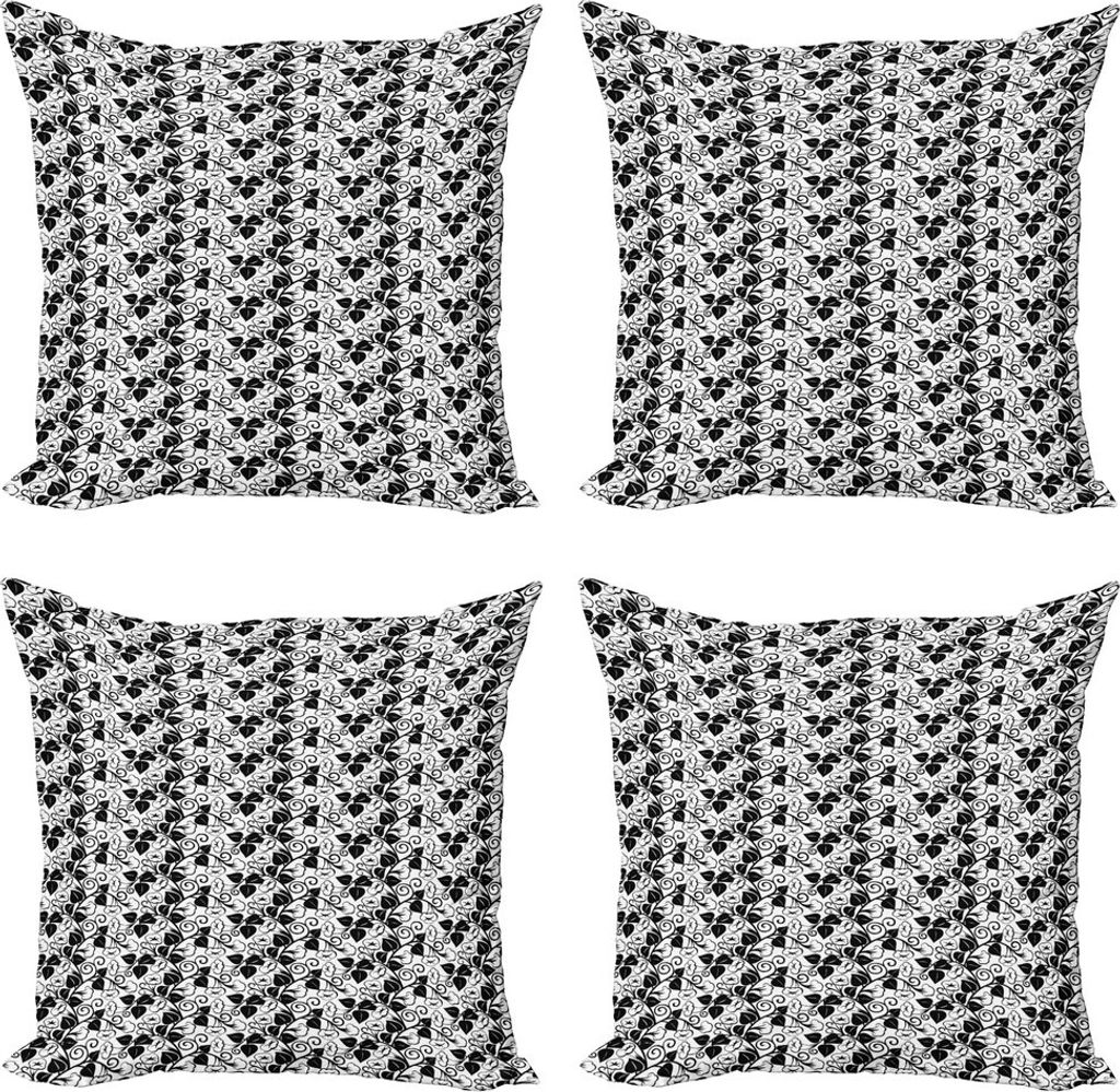 ABAKUHAUS Schwarz und weiß Kissenbezug Set (4 Stück), Rebe-Blumen, Moderner Doppelseitiger Digitaldruck, 60 cm x 60 cm, Schwarz-Weiss