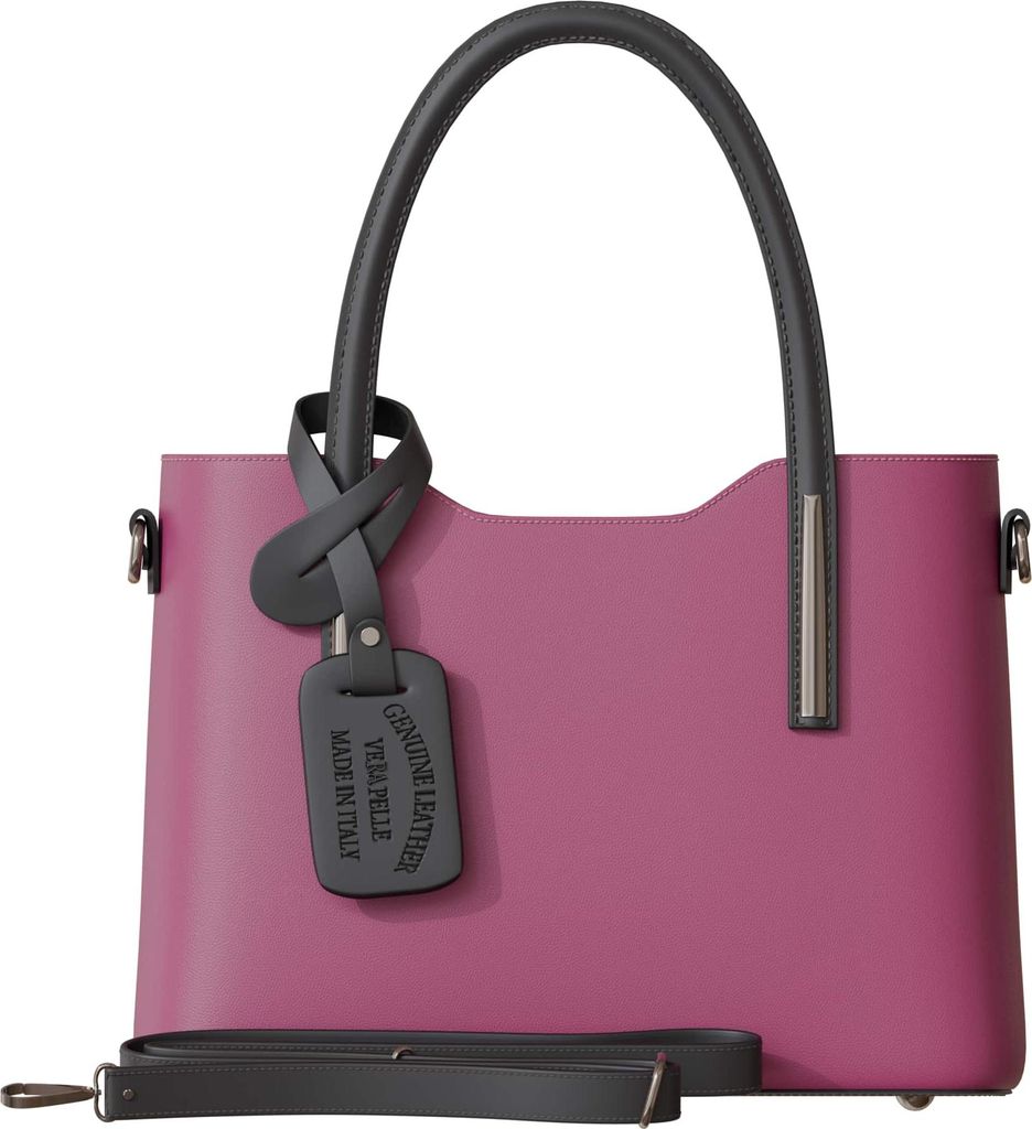 Damen Hand Umhänge Henkel Tasche Feinstes Echt Leder 30637 porpora/nero