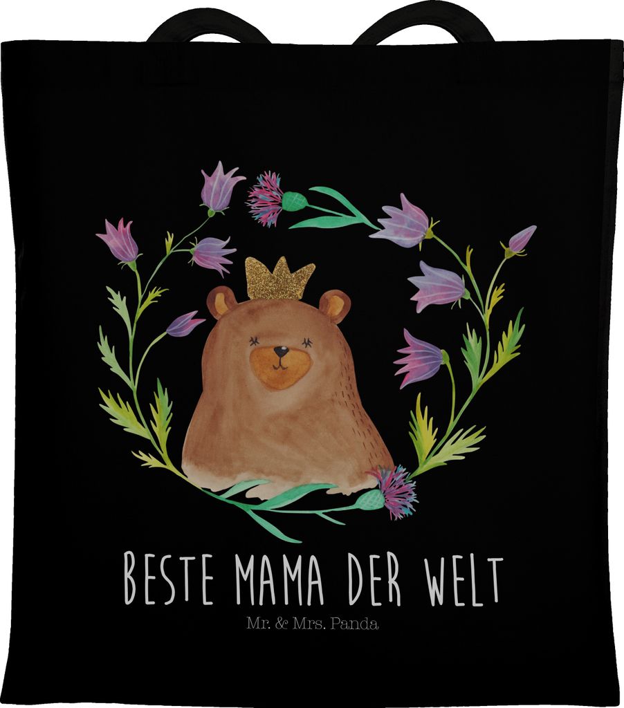 Mr. & Mrs. Panda Jutebeutel Bär Königin - Schwarz - Geschenk, Teddy, Schultasche, Lieblingsmensch, Tasche, Mom, Shopping, Tote Bag, Laptoptasche,...