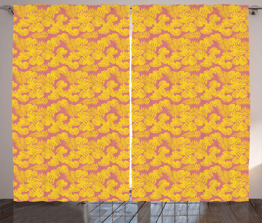Rideau occultant partiel pour vis-à-vis motif feuilles 280x225 cm Jaune