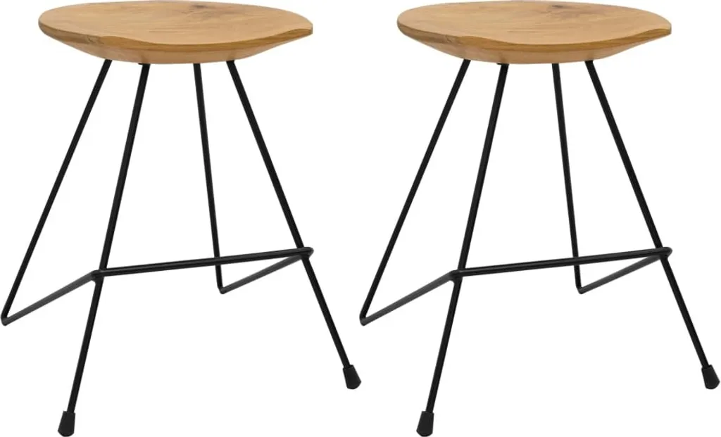 Lot de 2 Tabourets en Teck Massif - Tabourets de Bar Robustes et Naturels