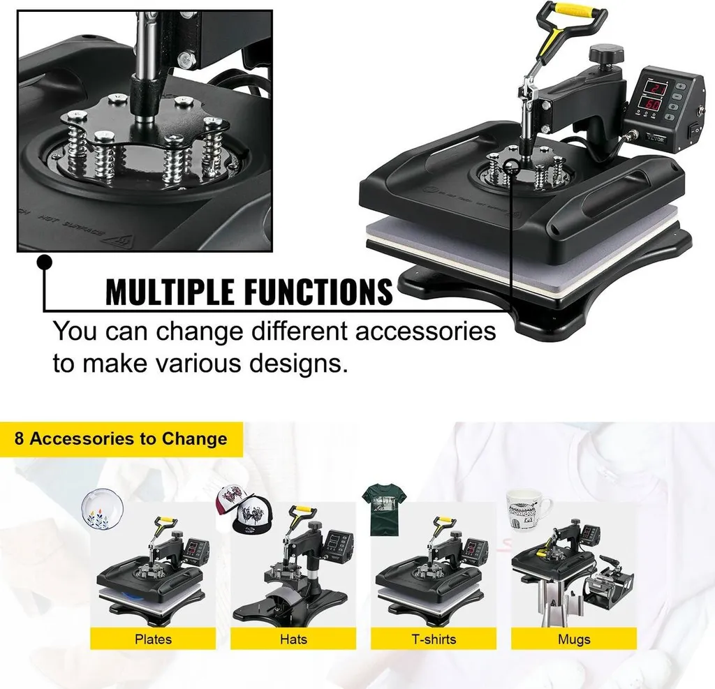Machine pour personnaliser t-shirts et mugs 8 en 1 DIY 38x38cm 1000W - 6
