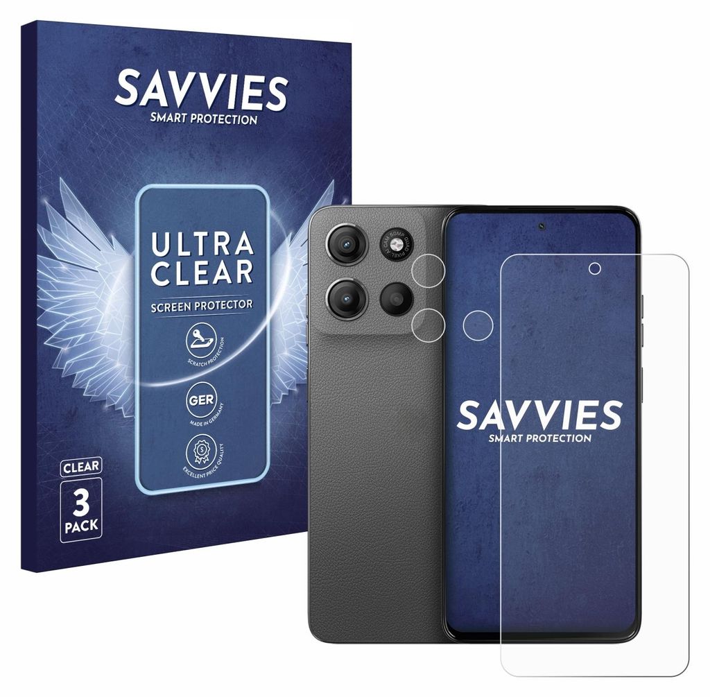 A product shot of screen protectors and packaging for a Motorola phone.